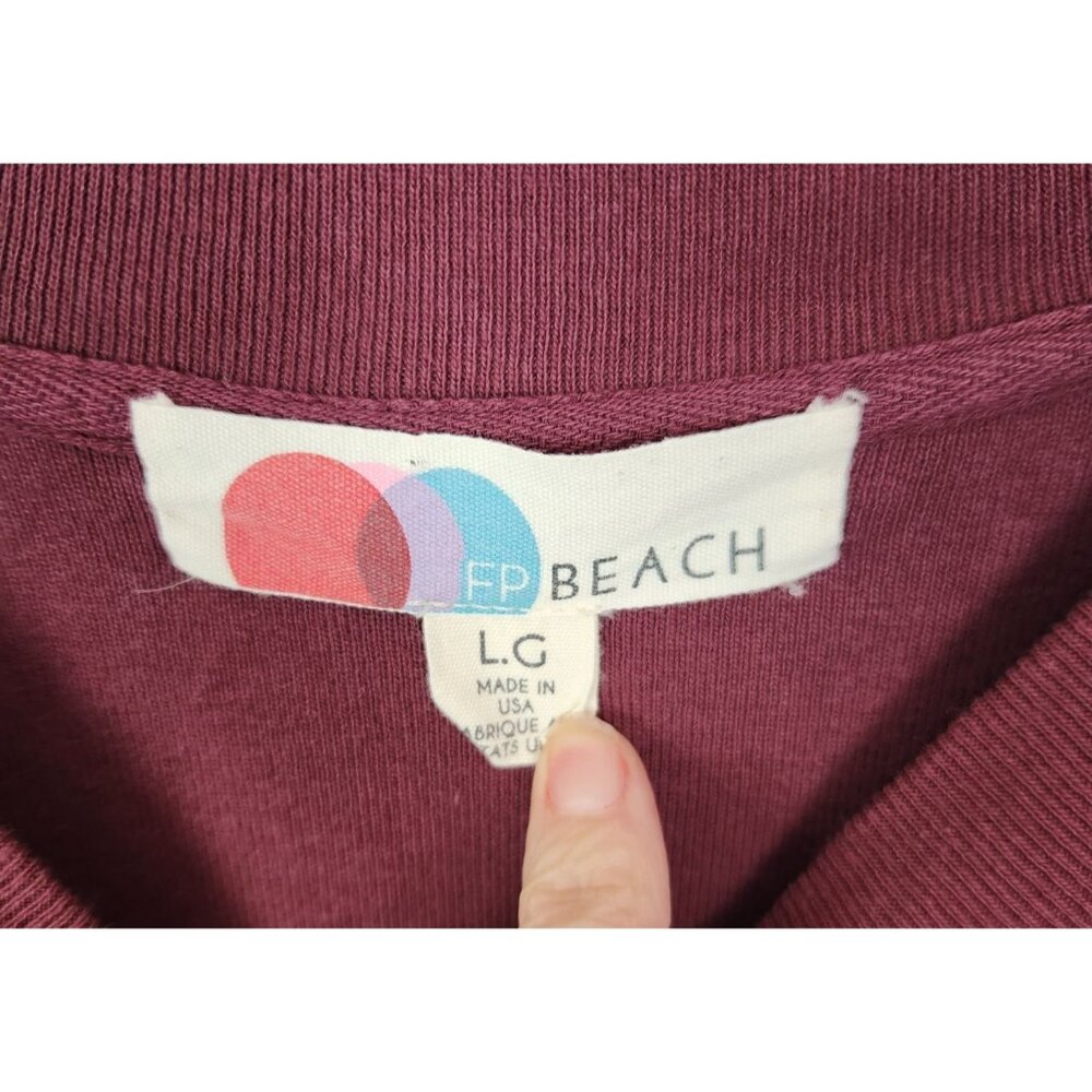 Free People Beach Women's Sz. L Burgundy Hi Low Oversized Sweatshirt - Picture 2 of 6